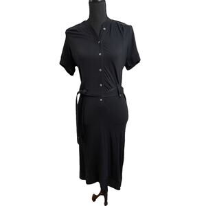 Walter Black Button Down Short Sleeve Midi Dress